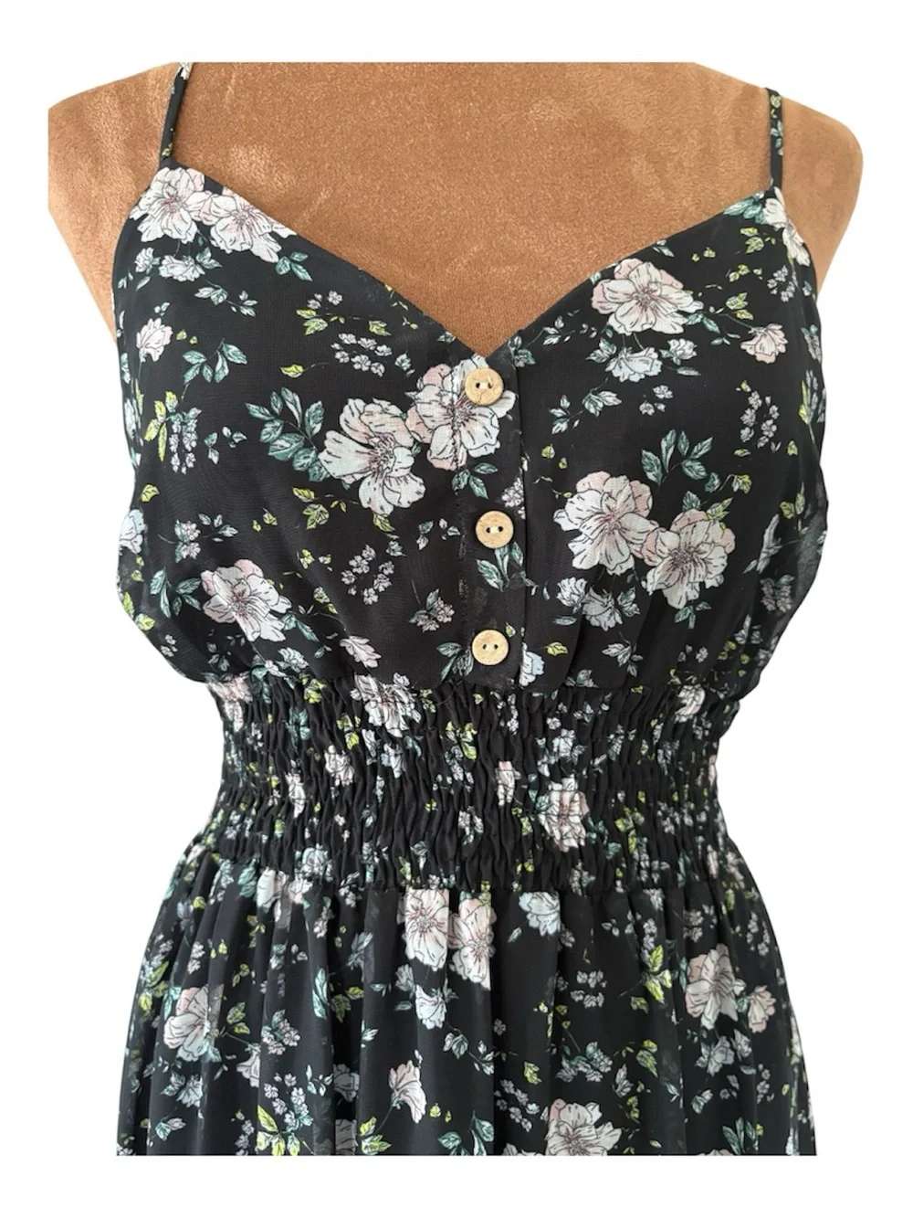 Sweet Storm Black Floral High-Low Tiered Boho Flowy Midi / Maxi Dress Medium - Picture 3 of 8